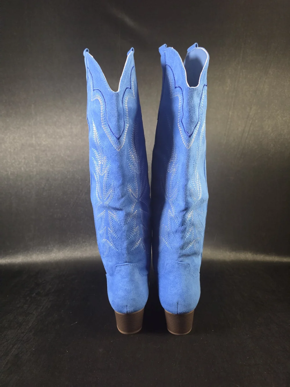 Women's Blue Cowboy Boots Size 8 Embroidered Western Faux Suede Tall Cowgirl